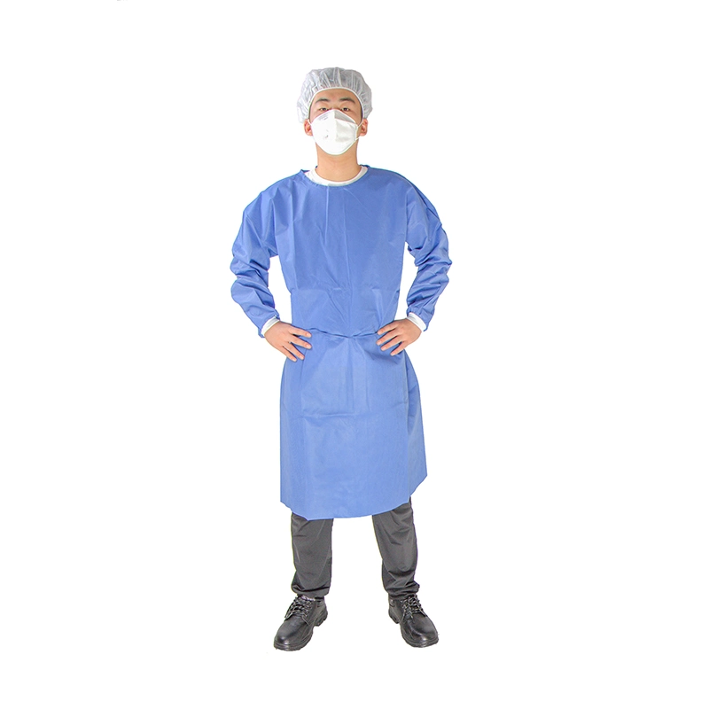 Sell Well Dust-Proof Surgical Gown 40GSM Blue Disposable SMS Non-Woven Isolation Gown