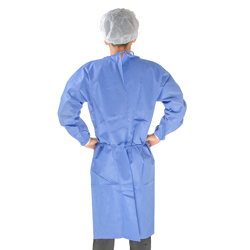 Sell Well Dust-Proof Surgical Gown 40GSM Blue Disposable SMS Non-Woven Isolation Gown