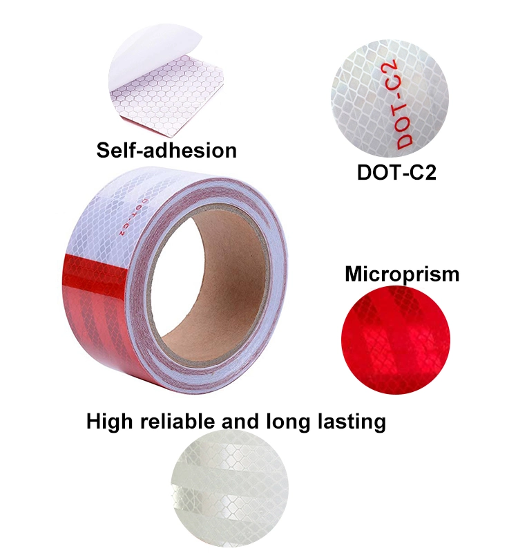 Waterproof Reflective Tape DOT-C2 Red and White Adhesive Conspicuity Tape for Trailer, Outdoor, Cars, Trucks