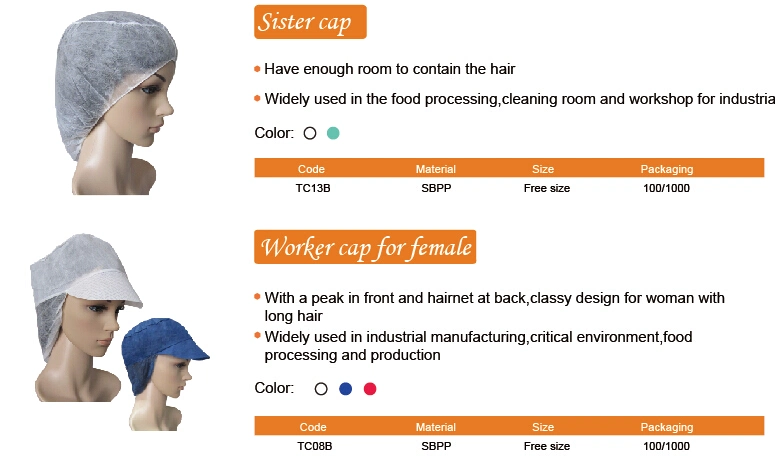 Nonwoven Disposable Head Wear Breathable Durability Sister Cap