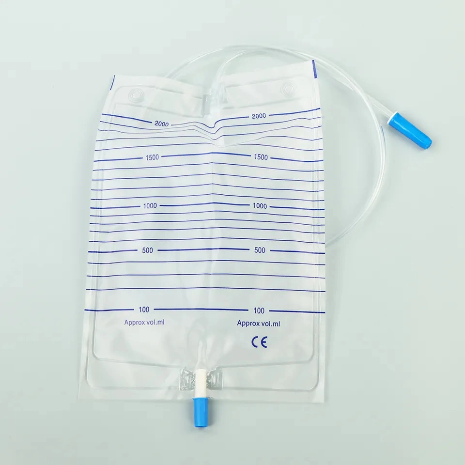 Disposable Medical 2000ml Adult Urine Collection Bag with T Valve