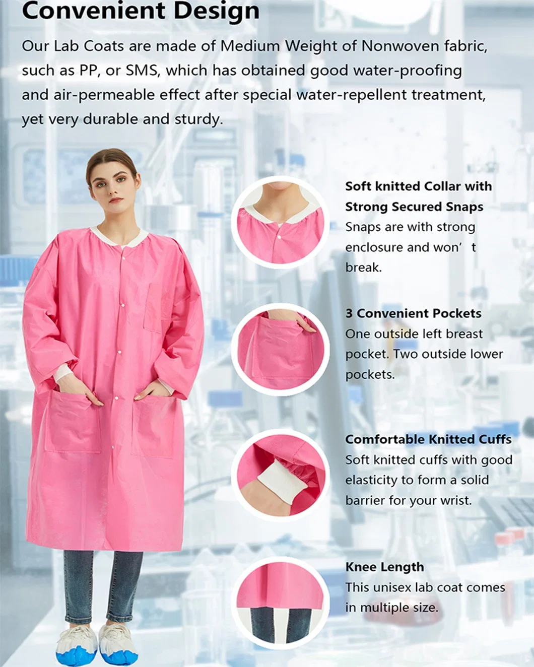 Disposable Nonwoven PP Lab Coat with Pockets