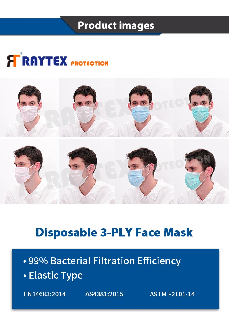 Raygard 11032 Non-Woven Disposable 3ply Tie-on Blue Face Mask in High Quality Bfe99%