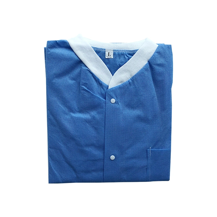 Medical Supply Non-Sterile Disposable Blue Disposable Gowns X-Large 40 GSM SMS Lab Coat with Knit Wrists Knit Collar 3 Pockets