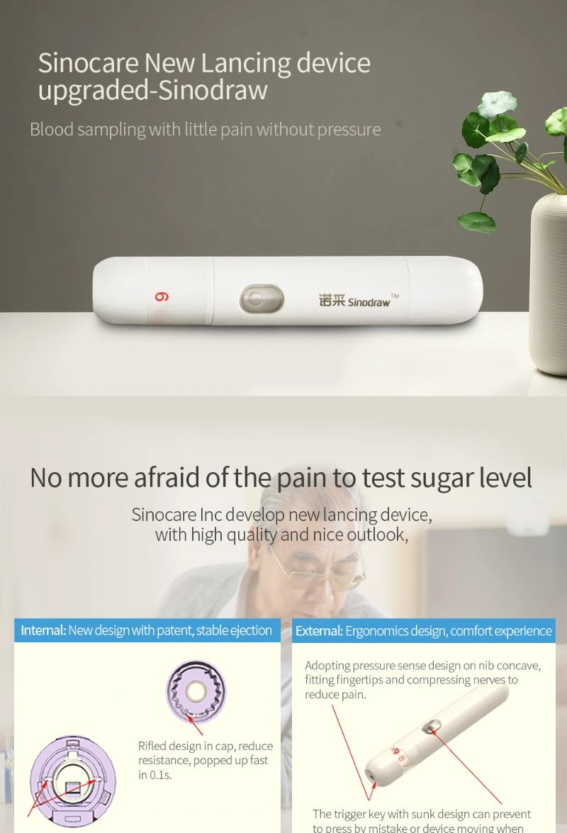 Sinocare Lancing Device for Blood Test Match with Blood Lancet Pen Type