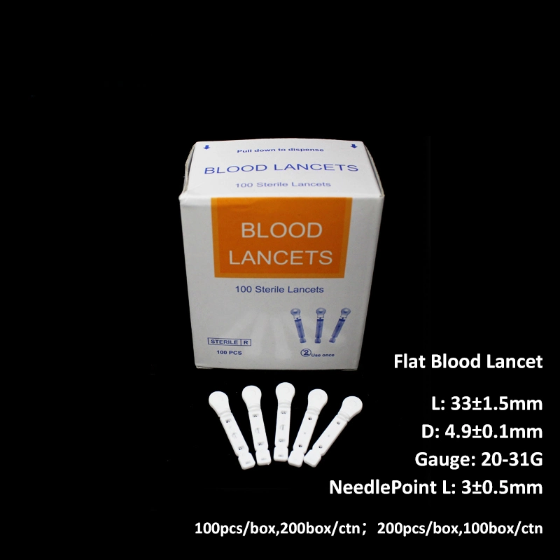 Disposable Sterile Plastic Handle Stainless Steel Flat Type 20g-31g Blood Lancet Needle