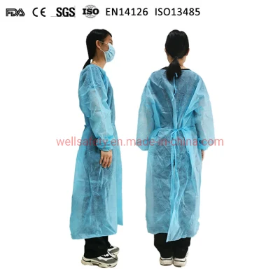  Panni da officina non tessuti monouso CE ISO in PP+PE antipolvere monouso Tute non tessuto tessuto camice di isolamento camice da laboratorio lungo