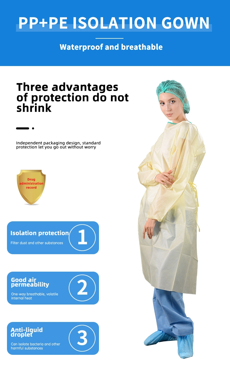 Disposable PP Non-Woven Surgical Gown, SMS Isolation Gown for Visitors