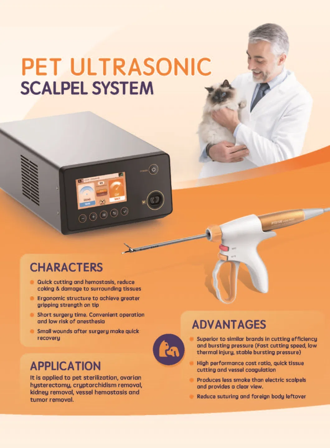 Veterinary Ultrasonic Soft Tissue Cutting Equipment Ultrasonic Scalpel