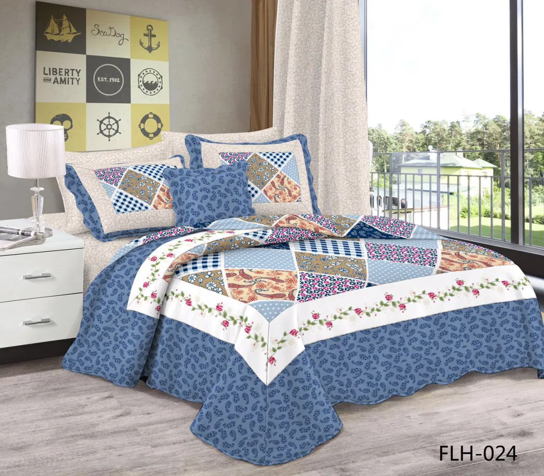 Reversible 3-Pieces Quilt Set with Shams Country Style Floral Bedspread Coverlet Set