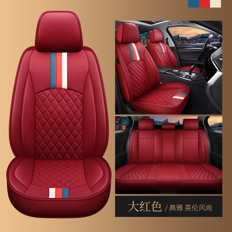 PU Leather Sweat Car Seat Cover 5 Seats Full Set Car Seat Cover Black Fine Needlework Red Line Stitching