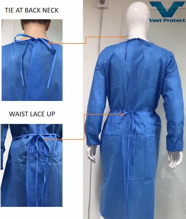 Disposable Waterproof Breathable Abrasion Tear Resistant Soft SMS Isolation Gown