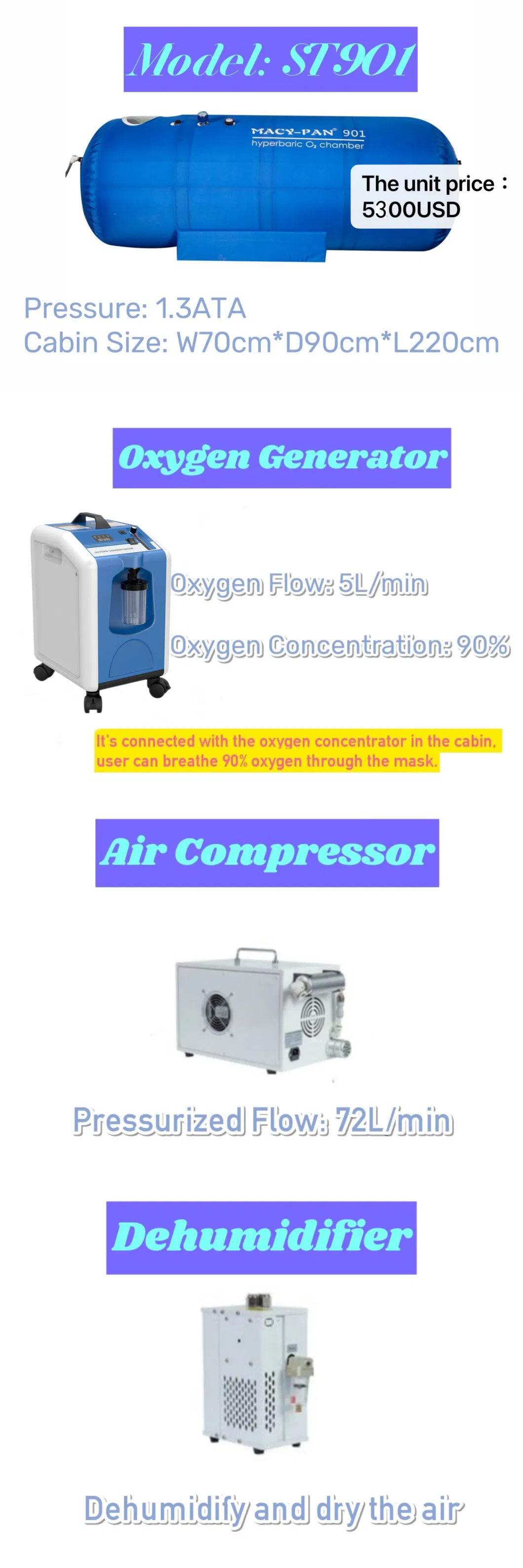 1.3ATA Hyperbaric Oxygen Chamber Purity Oxygen Portable Hyperbaric Chamber