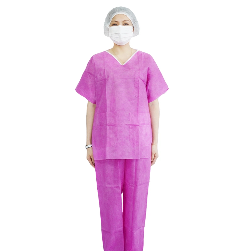 China Disposable Non Woven SMS Hospital Surgical Nurse Uniforms Scrub Suits with Shirts and Pants