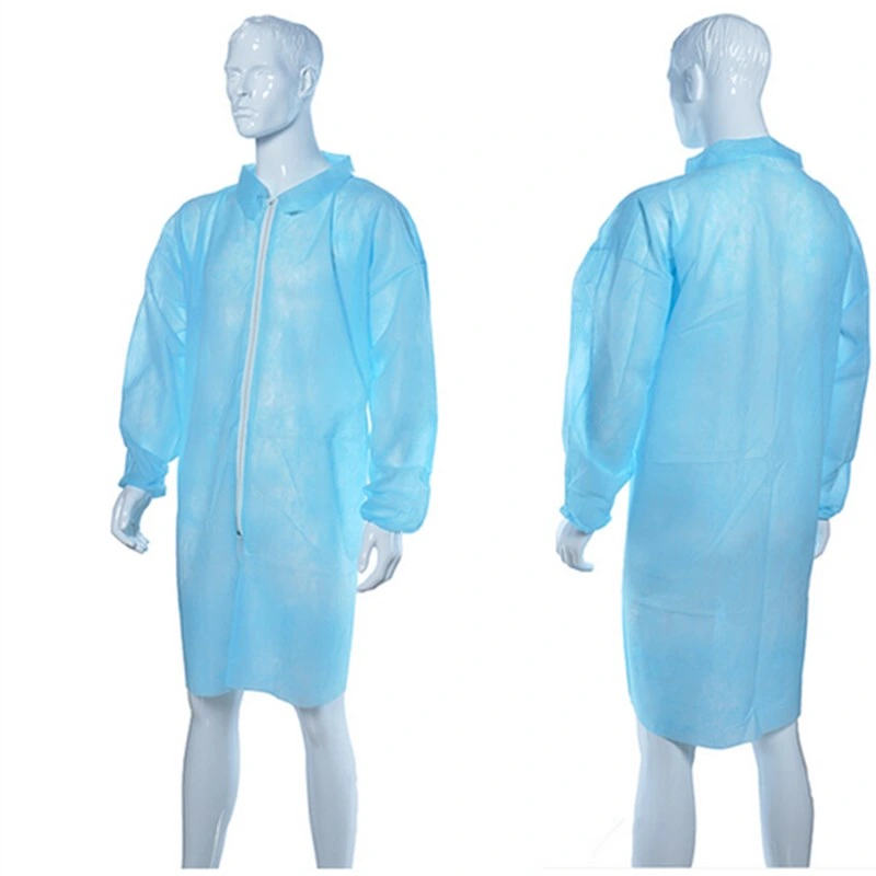 35GSM Disposable PP Non Woven Fabric Lab Coat with T-Shirt Collar