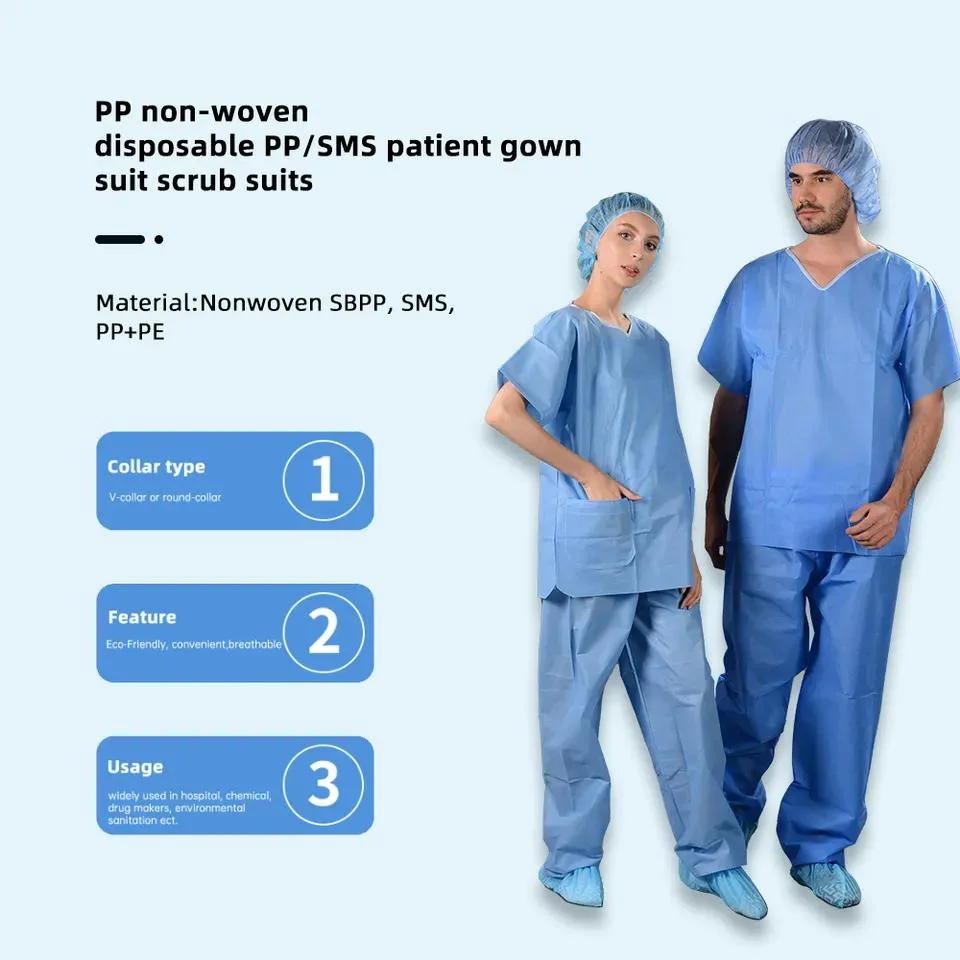 Disposable Nonwoven Surgical Gown SMS PP Uniform Scrub Suit for Nurse or Doctor Hospital Using Gowns