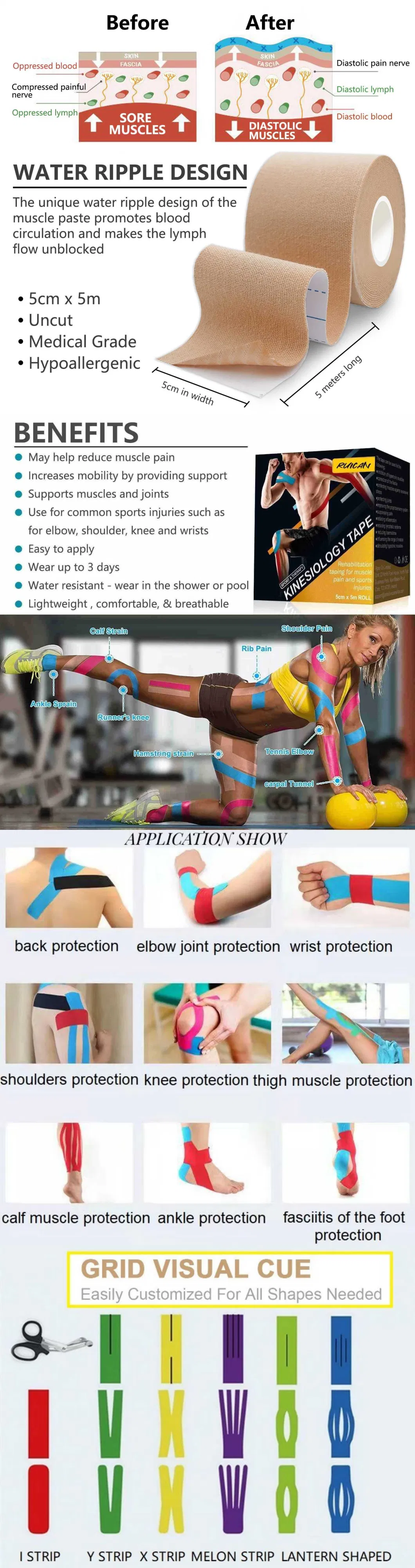 Wholesale Big Roll Cotton Waterproof Sport Cloth Elastic Self Adhesive Kinesiology Tape