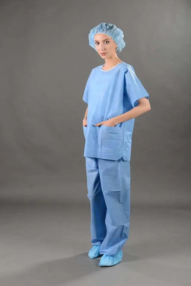 Wholesale Short Sleeve Medical Uniforms Nursing Blue Scrubs Sets Disposable Non Woven Patient V-Collar Scrub Suit