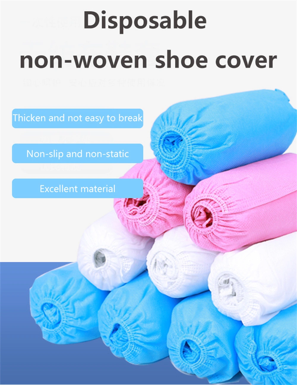 White and Blue Non Woven Fabric Boot Covers for Indoors Breathable Slip Resistant