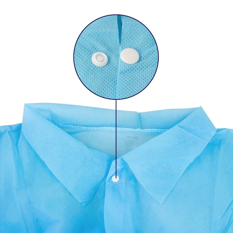 Non Woven Fabric Disposable Protective PP White/Blue Lab Coat