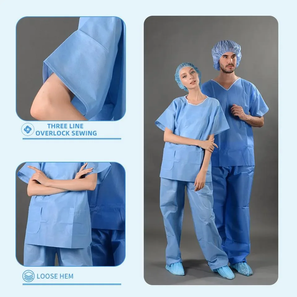 Disposable Nonwoven Surgical Gown SMS PP Uniform Scrub Suit for Nurse or Doctor Hospital Using Gowns