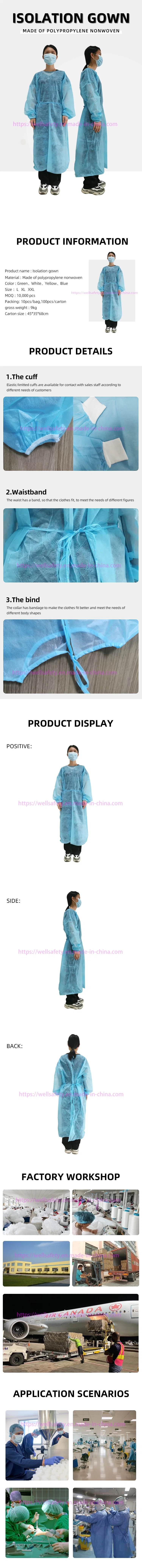 CE ISO Disposable Non-Woven Workshop Gown PP+PE Dust Proof Disposable Coveralls Non Woven Fabric Material Isolation Gown Long Lab Coat