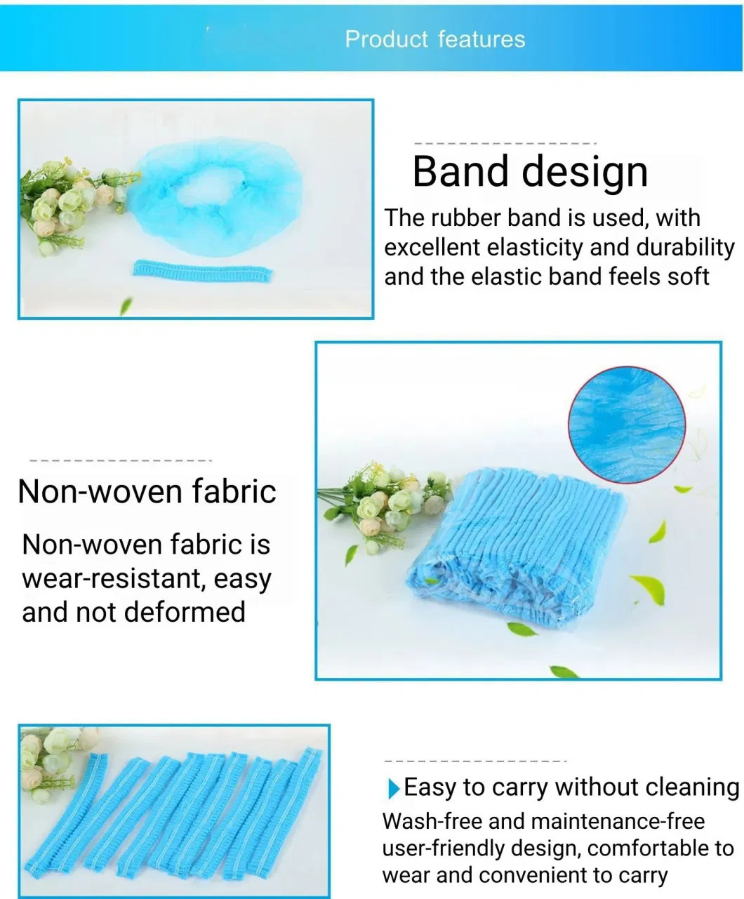 Disposable Non-Woven Fabric Round Cap Bouffant Headcap