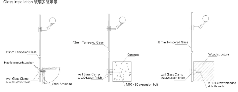 Balcony Tinted 12mm Tempered Frameless Glass Railing Stainless Steel Patch Fitting