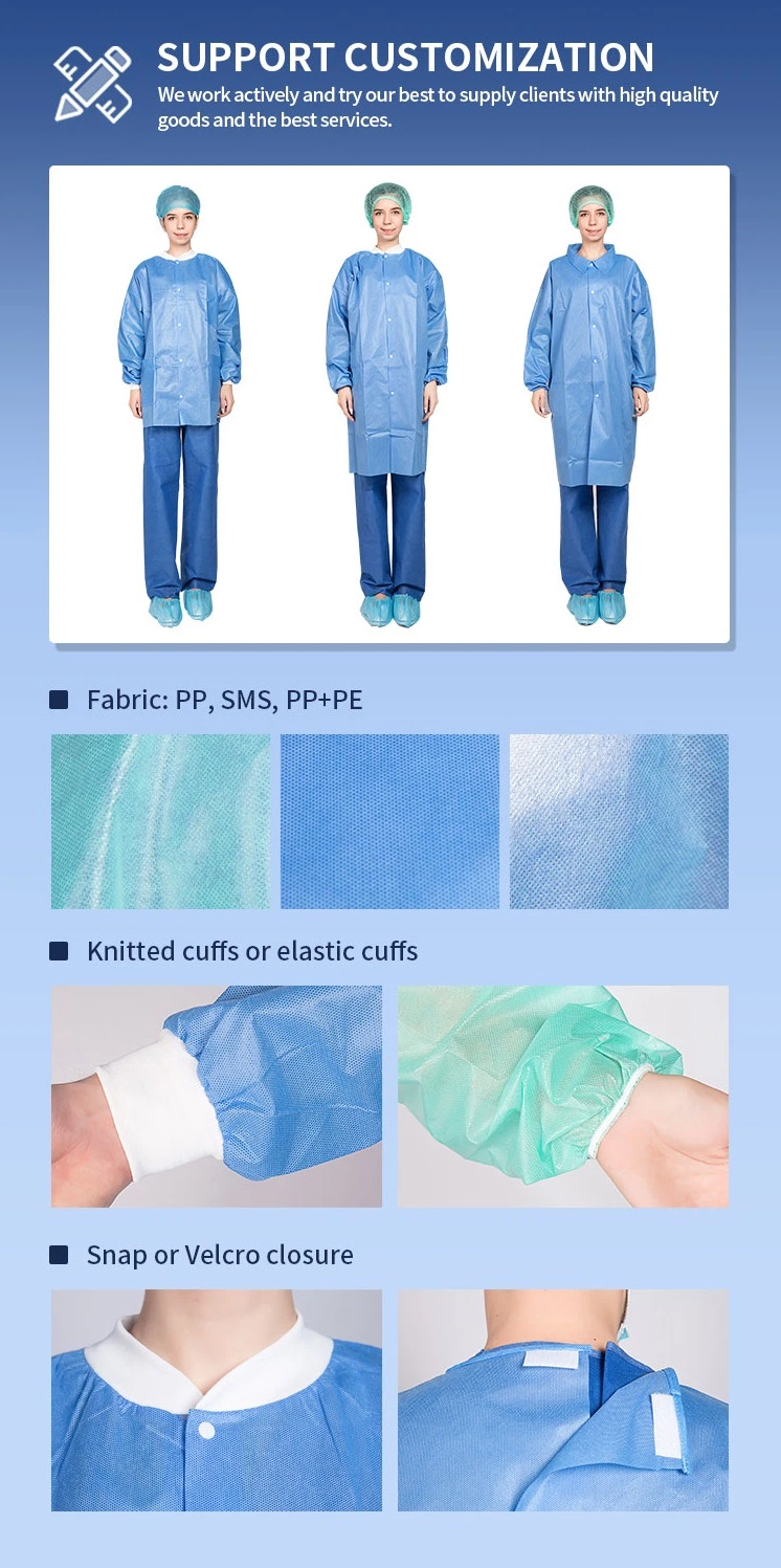 Factory Supply Medical Non Woven Fabric Doctor Uniform Lab Coat with Good Quality