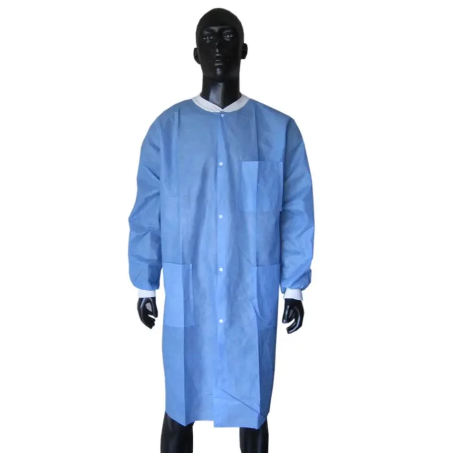 Mass Production Cheap Price PP or SMS Nonwoven Fabric with Zipper Disposable Blue Lab Coat