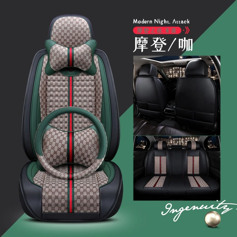 Hot Selling Green Airbag Compatible PVC Sports Luxury Waterproof 5 Seats Universal Full Set Car Seat Cushion Covers