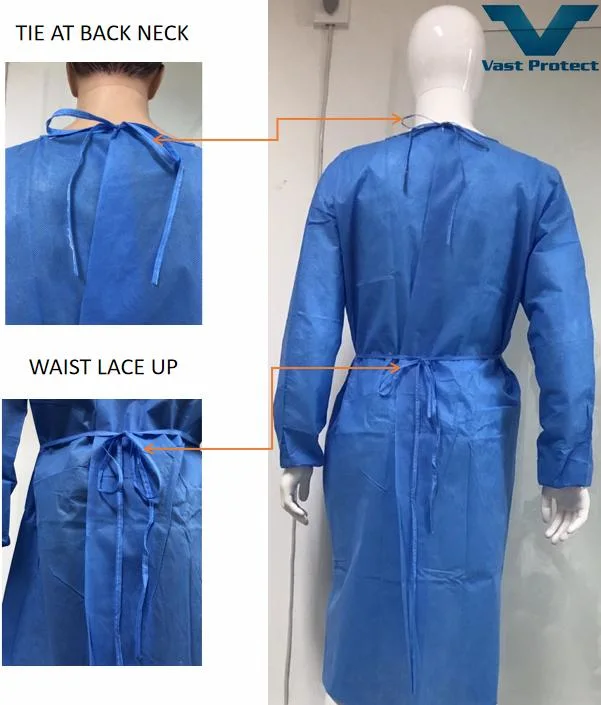 Disposable Coverall Knitted Cuff Waterproof Breathable Anti-Static SMS Isolation Gown