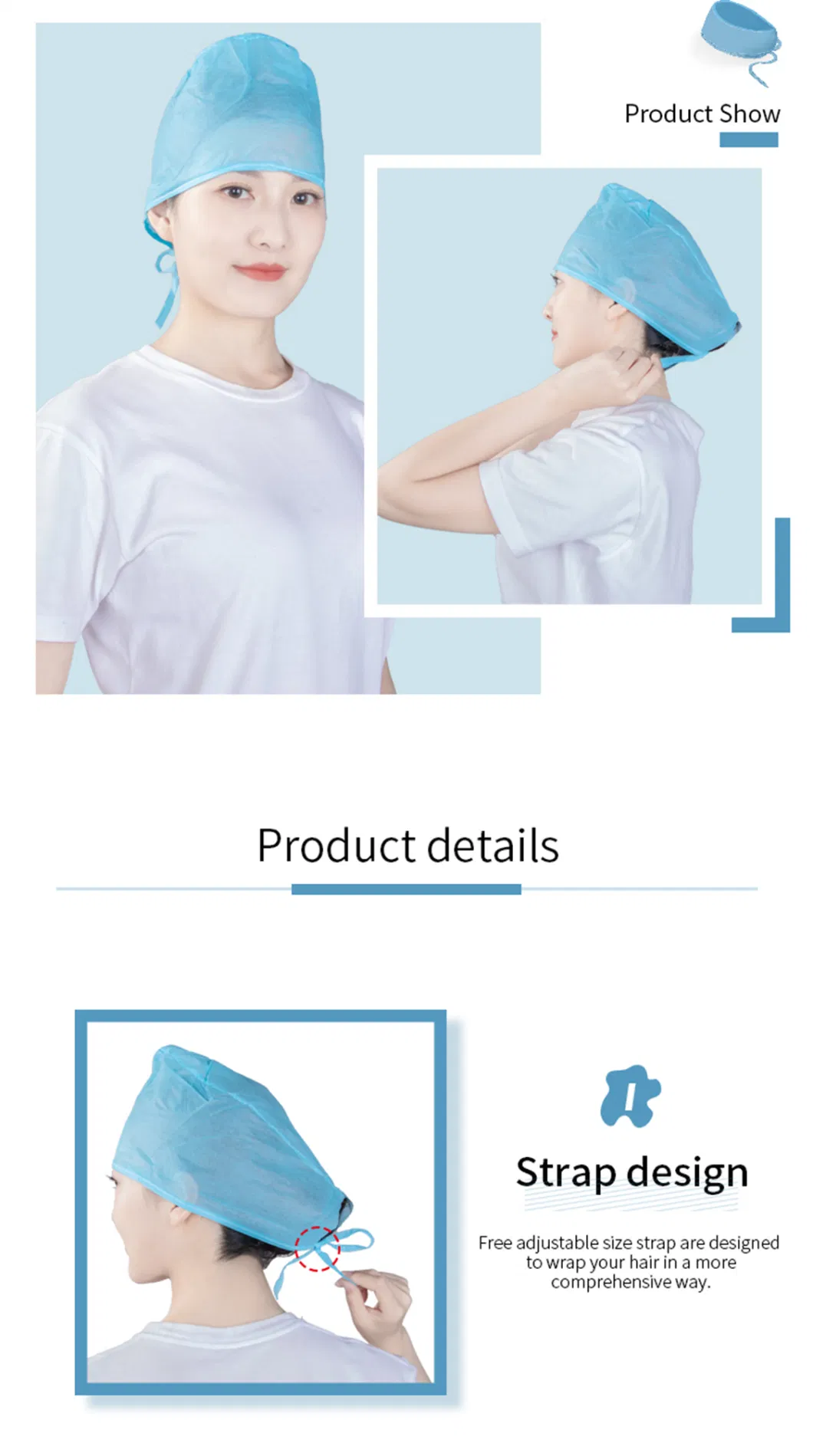Disposable Use Nonwoven SMS Head Cover Surgical Doctor/Nurse Caps with Ties