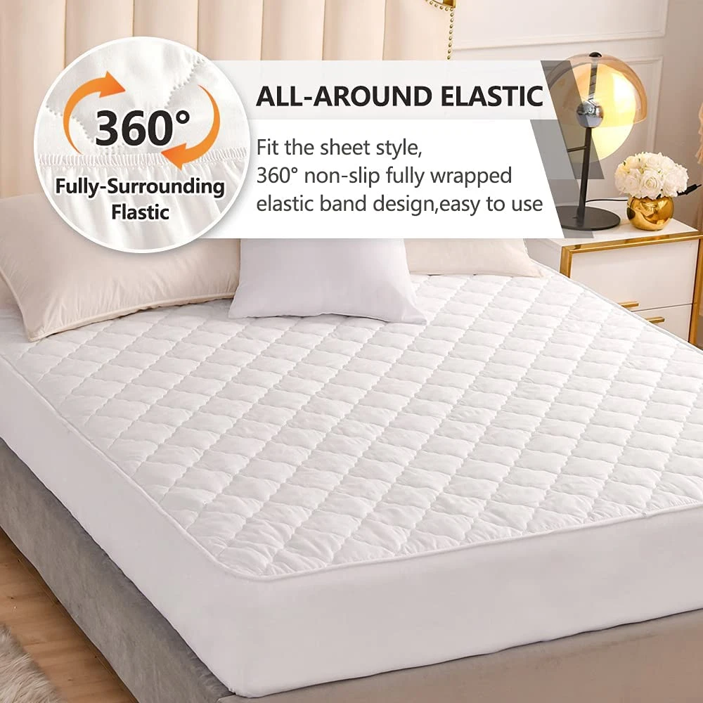 Customized Non-Slip Cotton Terry Cloth Waterproof Mattress Protector Plain Quilted Bedspread