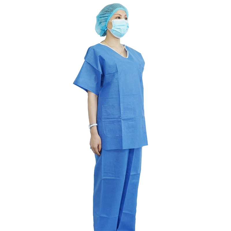 China Disposable Non Woven SMS Hospital Surgical Nurse Uniforms Scrub Suits with Shirts and Pants