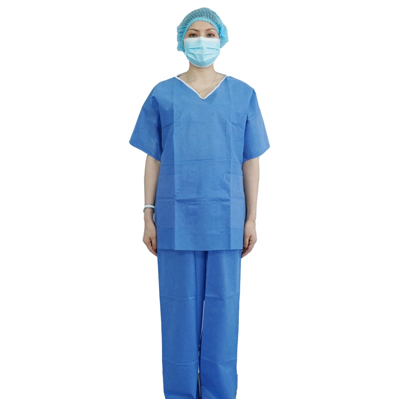 China Disposable Non Woven SMS Hospital Surgical Nurse Uniforms Scrub Suits with Shirts and Pants