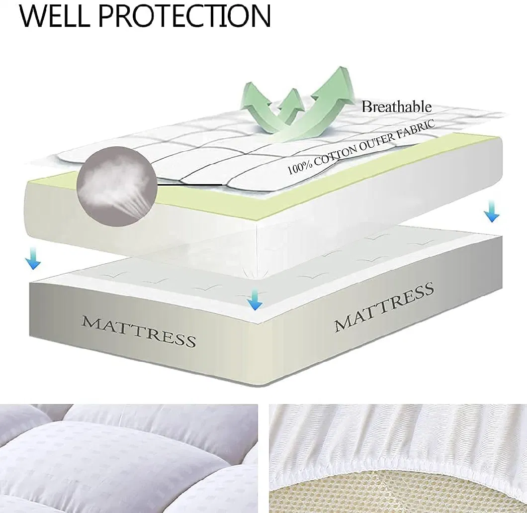 Customized Non-Slip Cotton Terry Cloth Waterproof Mattress Protector Plain Quilted Bedspread