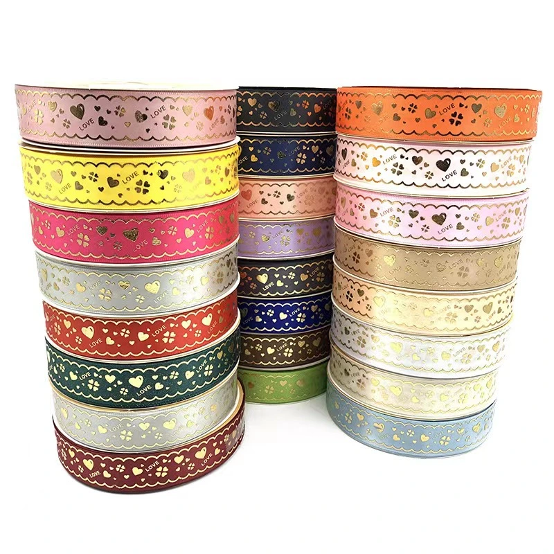 100 Yards Manufacturer Wholesale Wrapping Gift Printed Silky Single Faced Grosgrain Silk Satin Ribbon Roll with Logo