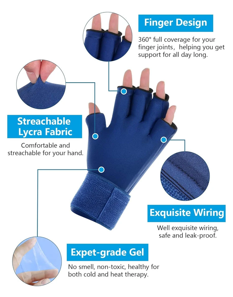 Adjustable Wrist Strap Finger Hand Compression Ice Pack Cold Therapy Gloves for Chemo Arthritis Injuries and Working Hands
