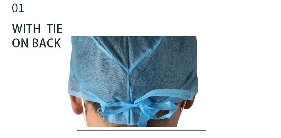 Non-Woven Surgical Doctor Cap with Ties on for Hospital Cover Head Cap