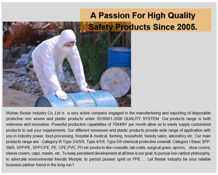 Disposable Nonwoven Type 5/6 SMS Coverall for Asbestos Removal