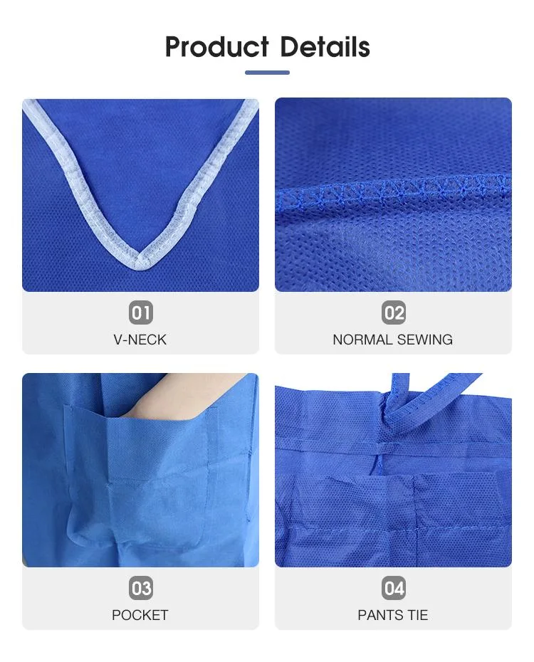 Disposable Nonwoven Surgical Gown SMS PP Uniform Scrub Suit for Nurse or Doctor Hospital Using Gowns