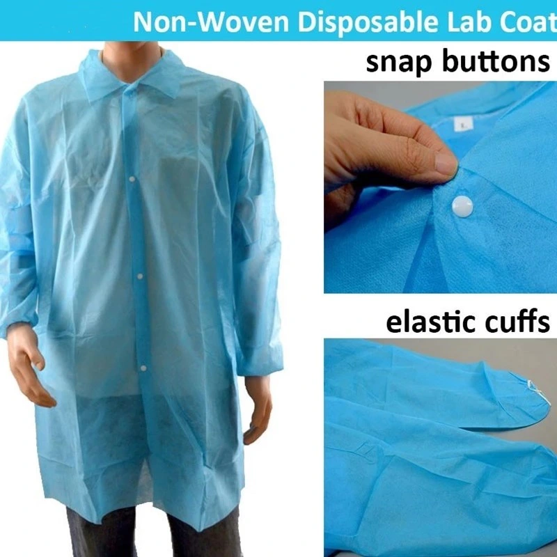 35GSM Disposable PP Non Woven Fabric Lab Coat with T-Shirt Collar