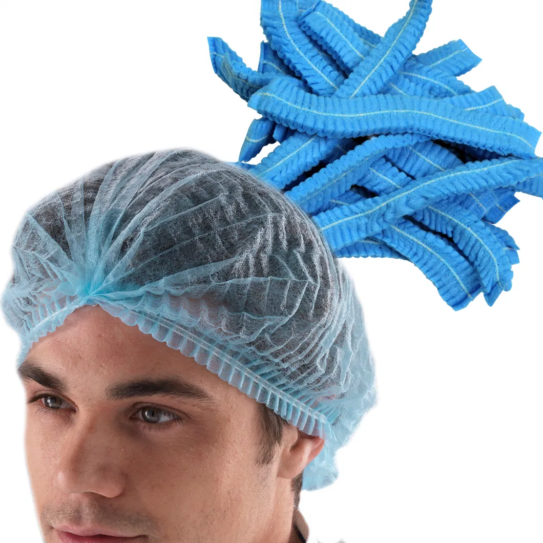 Non Woven Fabric Disposable Round Blue Single Elastic Strip Bouffant Clip Cap