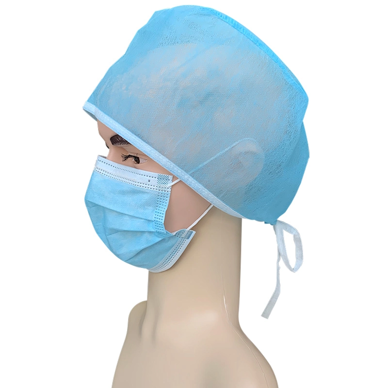 Medical Non-Woven Surgical Doctor Cap with Tie up Cap Hospital Doctor Disposable PP Full Cover Head Custom Surgical Cap