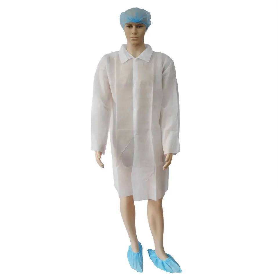 Mass Production Cheap Price PP or SMS Nonwoven Fabric with Zipper Disposable Blue Lab Coat