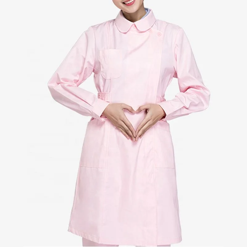 Best Quality Pink Nurse Uniform Dress Short Sleeve Skirt Scrub Uniform Dress for Hospital