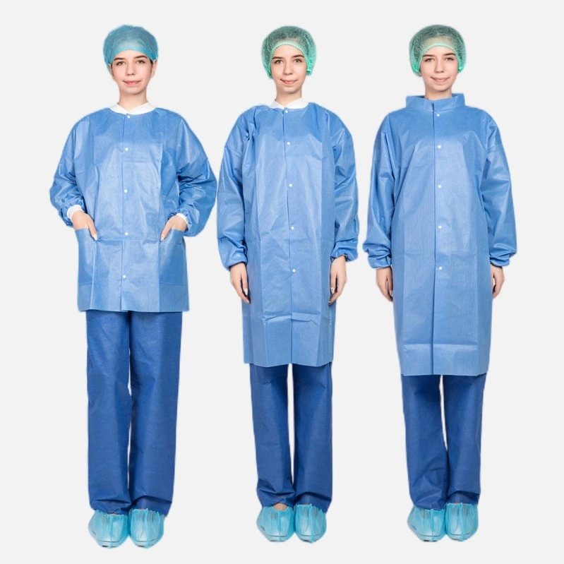 Factory Hot Sale PP or SMS Nonwoven Fabric Disposable Blue Lab Coat