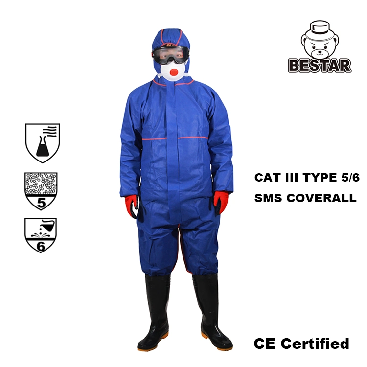 Disposable Nonwoven Type 5/6 SMS Coverall for Asbestos Removal