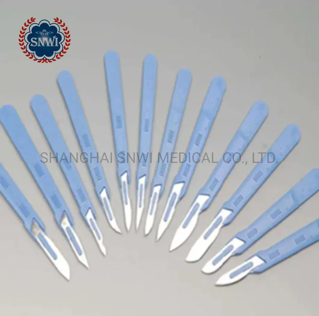Sterile Disposable Carbon Steel Stainless Steel Surgical Scalpel Blade/Stitch Cutter with Plastic Handle